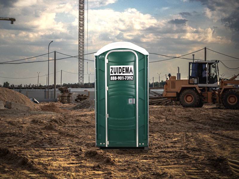 A portable toilet placed at a construction site in New York